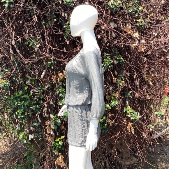 SOFIA By Sofia Vergara Italian Made Smoke Gray Silk Blend Lined Short Romper - Picture 5 of 9